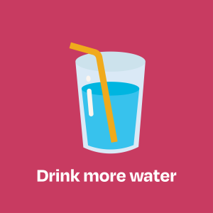 Drink more water: Illustration of glass of water with straw