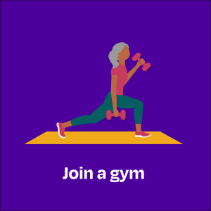 Join a gym: Illustration of a person lifting weights while stretching