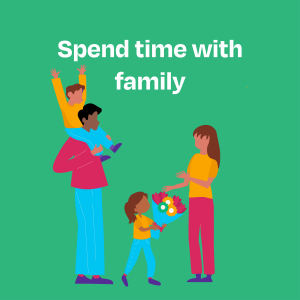 Spend time with family: Illustration of a four-person family with children