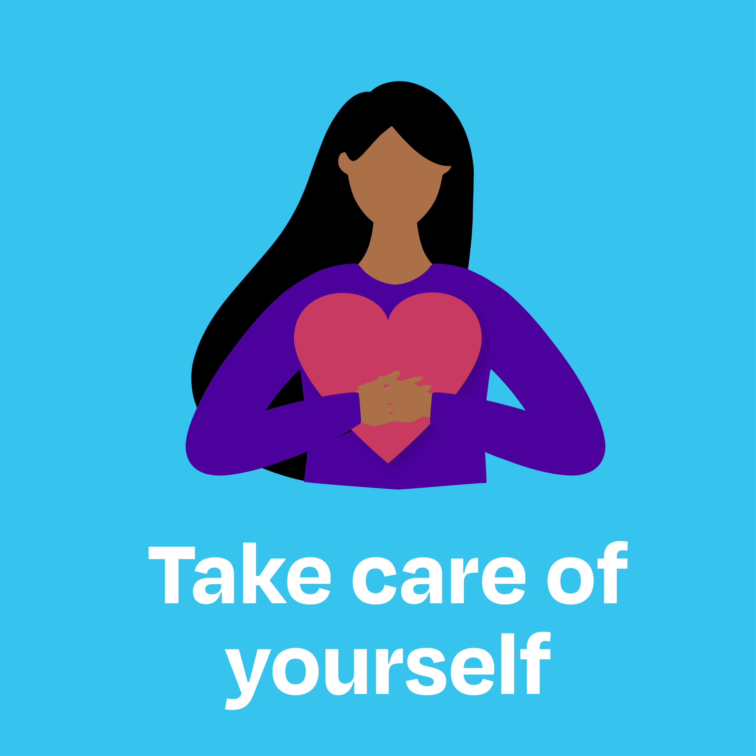 Take care of yourself: Illustration of a person holding a heart